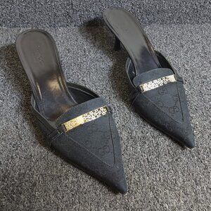 Gucci Women's GG Canvas Pointed Toe Kitten Heel Mules - Size 7 1/2B